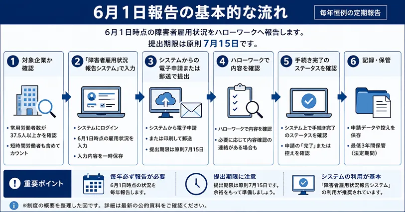 障害者雇用状況報告 6月1日報告の提出フロー