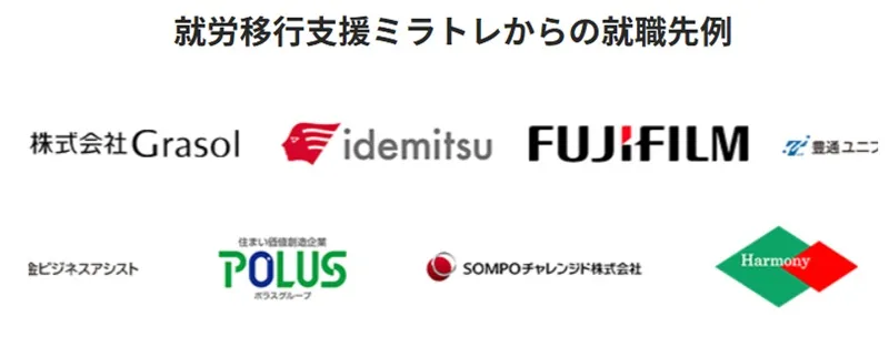 ミラトレ利用者の就職実績がある企業例
